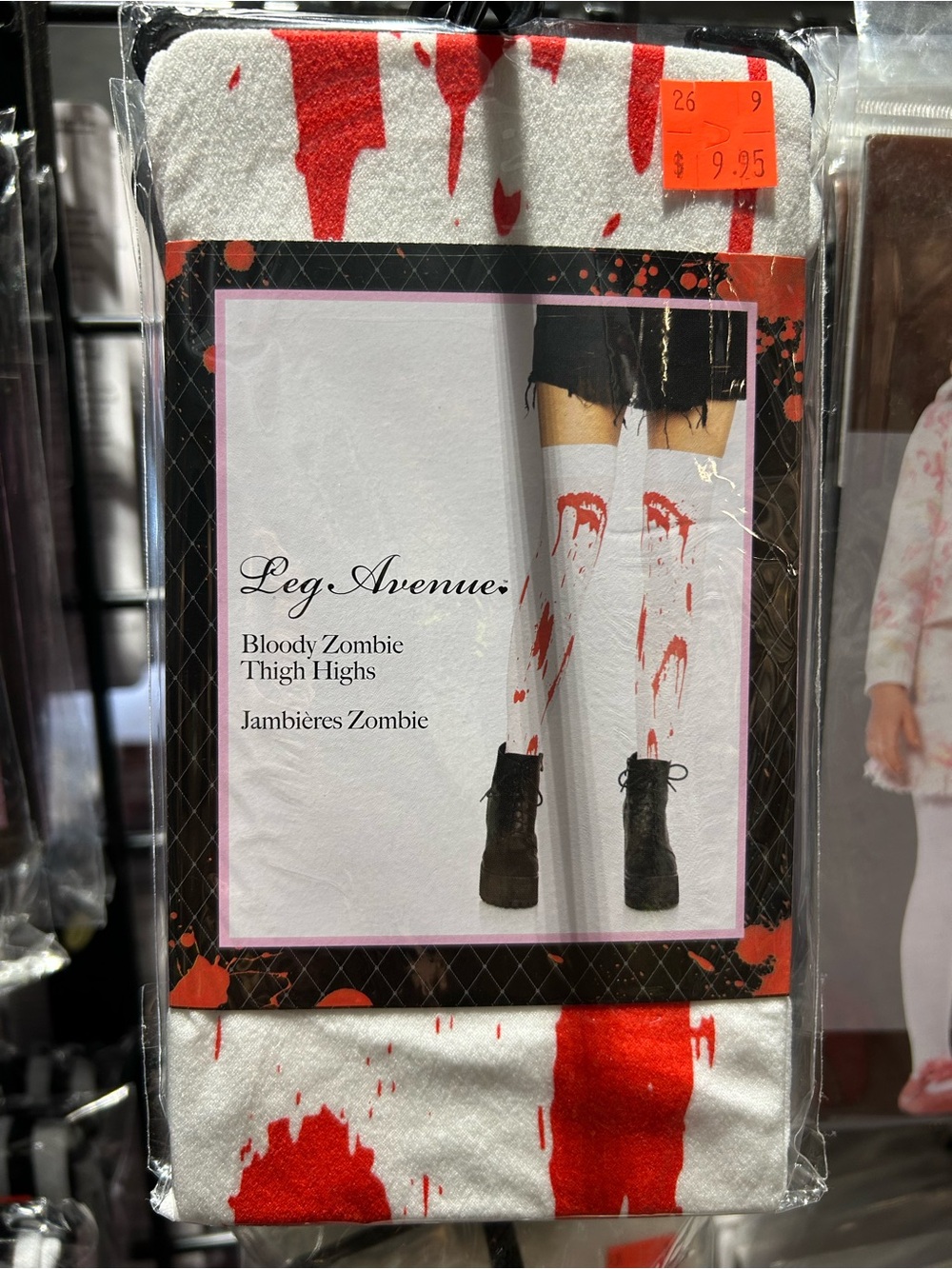 Leg Avenue White Thigh Highs with Red Blood-Splatter Print